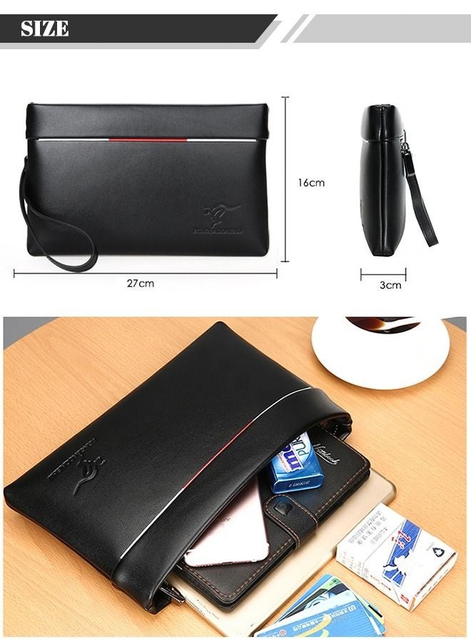 Bengal Mens Super Slim Anti Theft Clutch Bag PU Textured Soft Leather Minimalist Large Wallet with Wristband Zipper Checkbook Card Case Business Gift for Men Black - Image 4