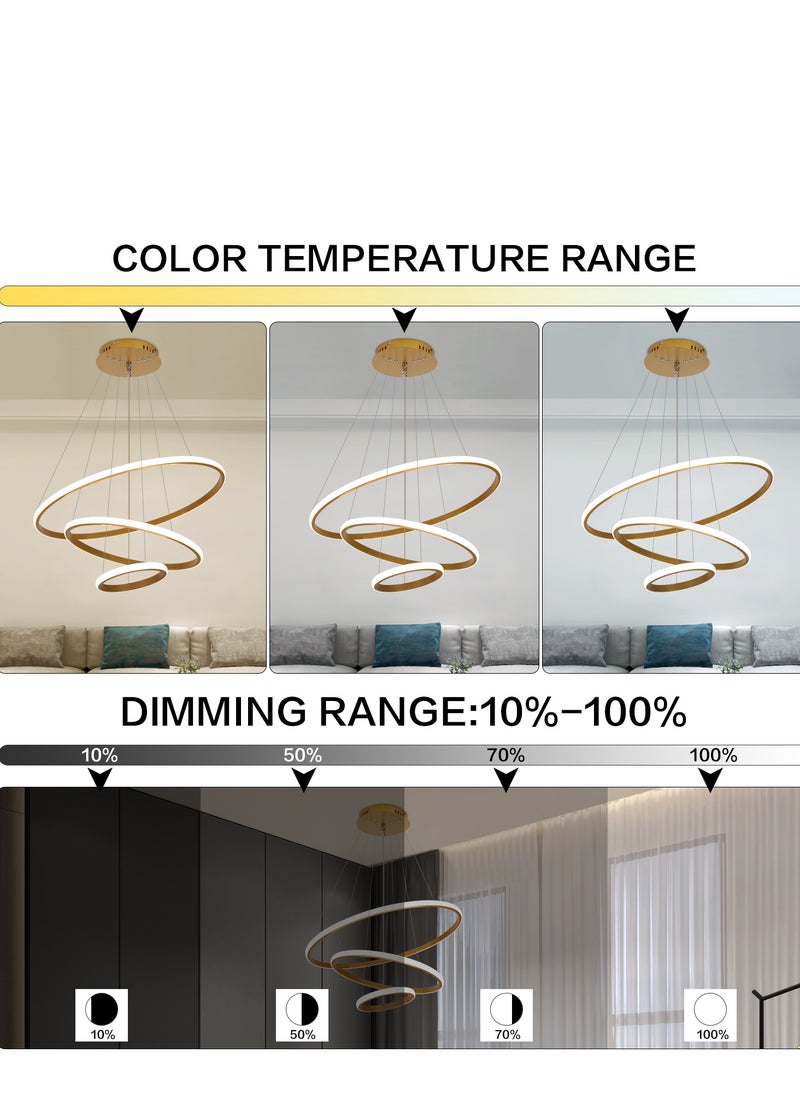 Goeco - Dimmable LED Chandeliers Circel Shape with Remote Control Golden - Image 1