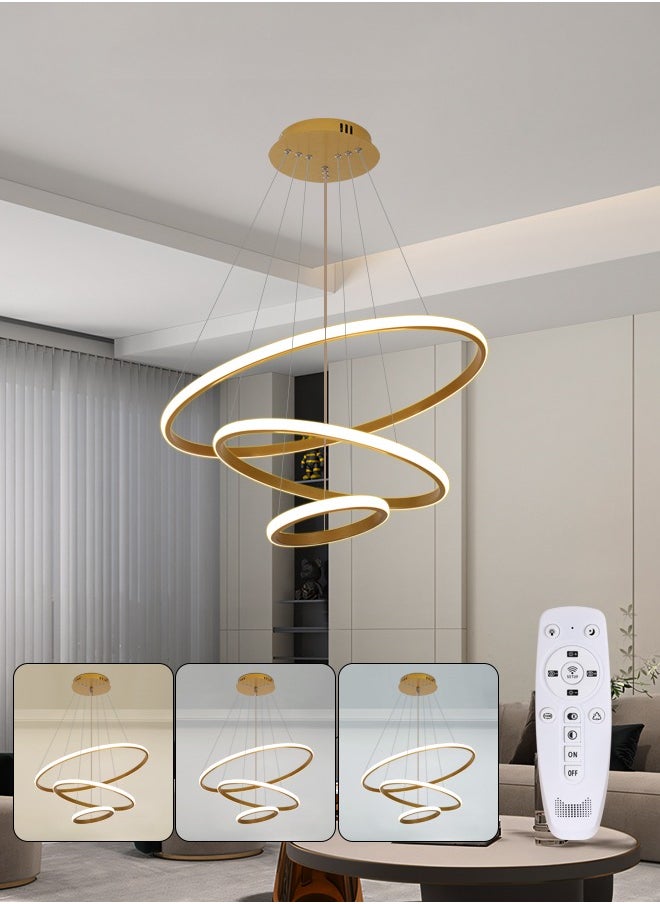 Goeco - Dimmable LED Chandeliers Circel Shape with Remote Control Golden - Image 1