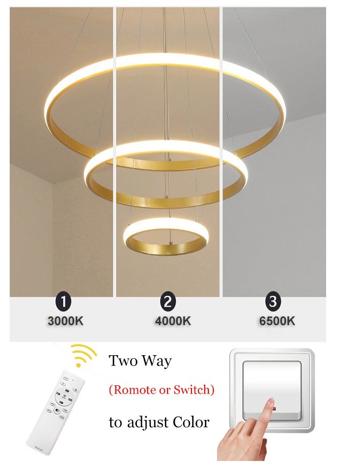 Goeco - Dimmable LED Chandeliers Circel Shape with Remote Control Golden - Image 1