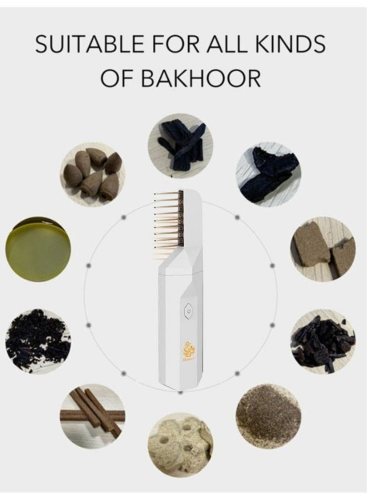 Prime by javaudan USB Rechargeable Comb Electric Bakhoor Luxury Incense Burner B26 White  - Image 3