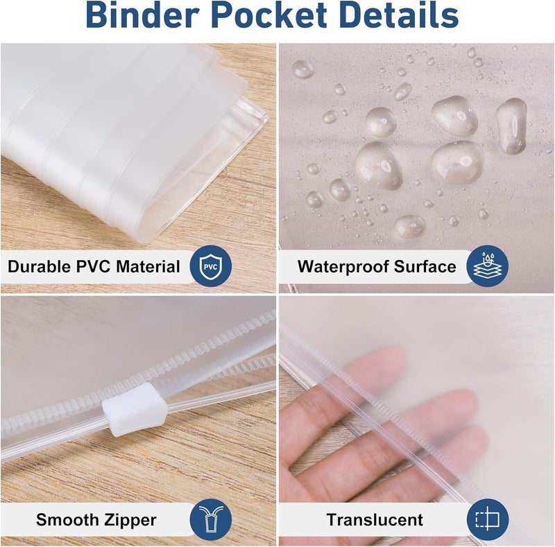 Antner 48 Pack Letter Size Binder Pockets for 3-Ring Binder Zipper Pouch Waterproof PVC Document Organizer 3-Hole Loose Leaf Folders File Sleeves Storage Bags Side Loading for Business Office Supplies - Image 5