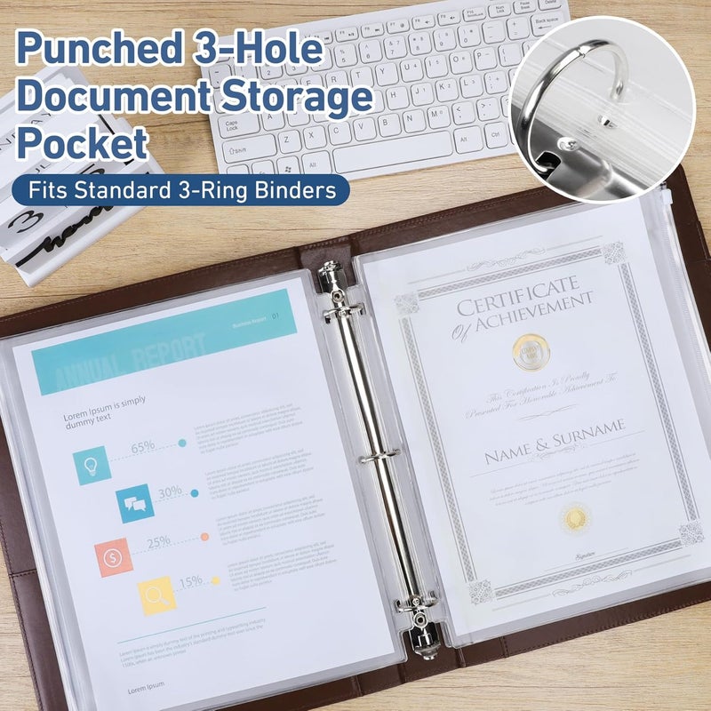 Antner 48 Pack Letter Size Binder Pockets for 3-Ring Binder Zipper Pouch Waterproof PVC Document Organizer 3-Hole Loose Leaf Folders File Sleeves Storage Bags Side Loading for Business Office Supplies - Image 4