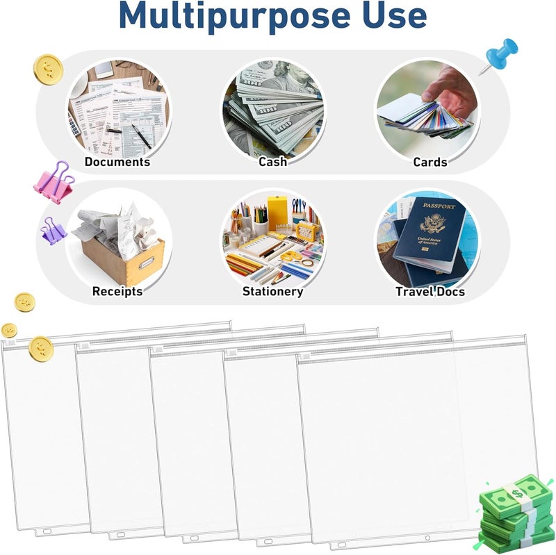 Antner 48 Pack Letter Size Binder Pockets for 3-Ring Binder Zipper Pouch Waterproof PVC Document Organizer 3-Hole Loose Leaf Folders File Sleeves Storage Bags Side Loading for Business Office Supplies - Image 3