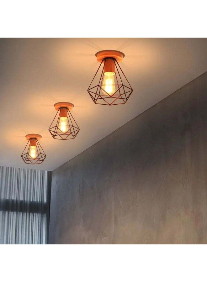 Rustic Ceiling Light with Black Wireframe and Rope Accents - Image 3