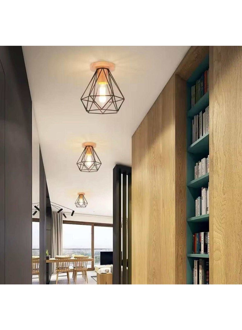 Rustic Ceiling Light with Black Wireframe and Rope Accents - Image 5