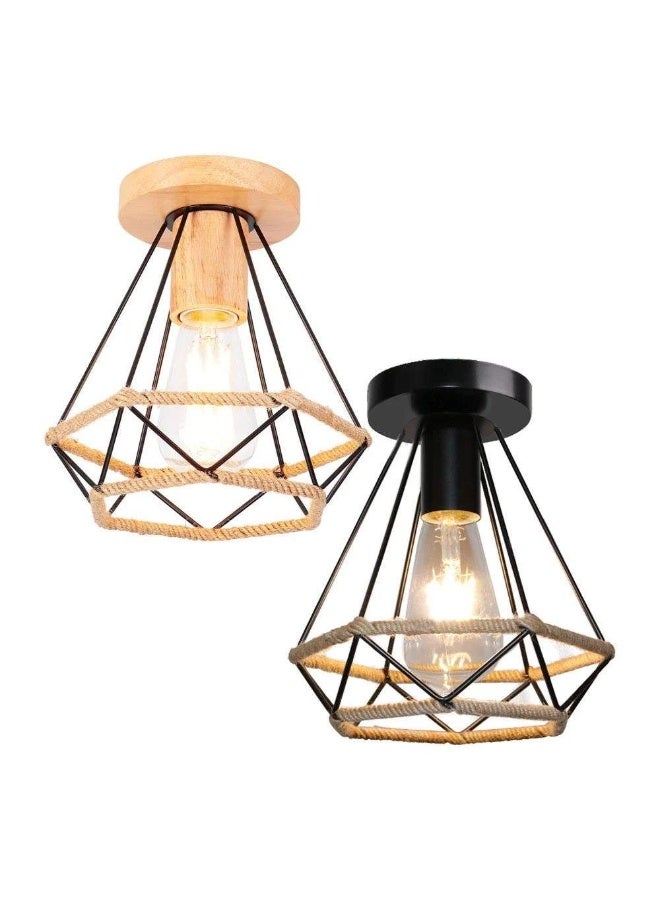 Rustic Ceiling Light with Black Wireframe and Rope Accents - Image 1