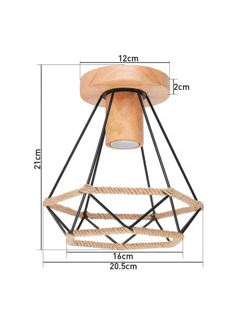 Rustic Ceiling Light with Black Wireframe and Rope Accents - Image 2