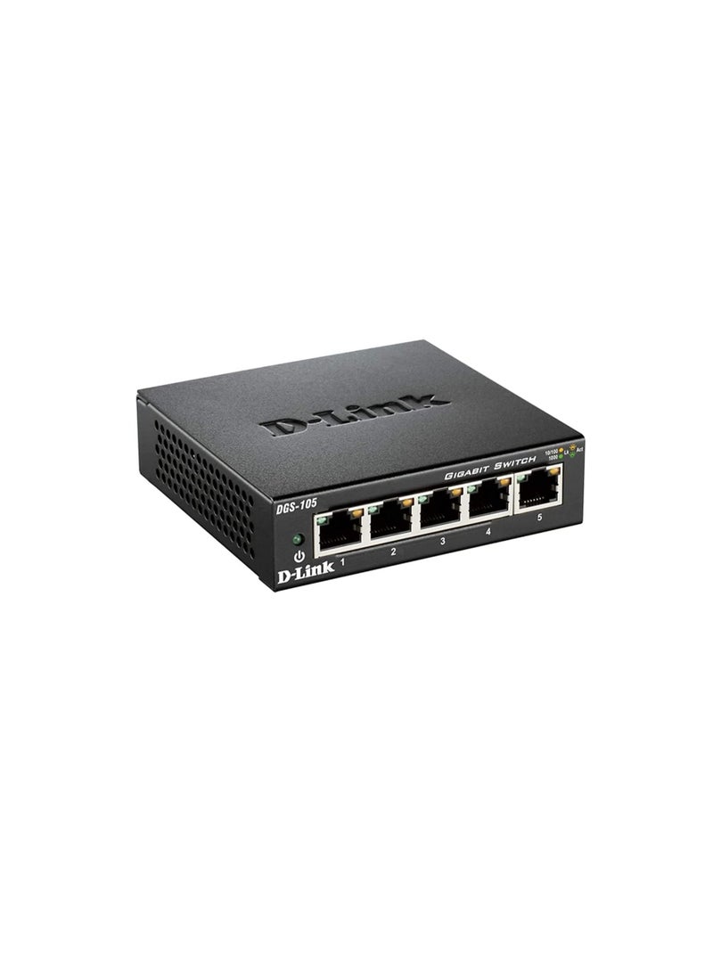 D Link Gigabit Unmanaged Metal Desktop Switch up to 2Gbps Speed in Full Duplex, Supports IEEE802.1p QoS Prioritzation 10/100/1000 Mbit/s DGS 105/B 5 Port, DGS-105-2GBPS - Image 1