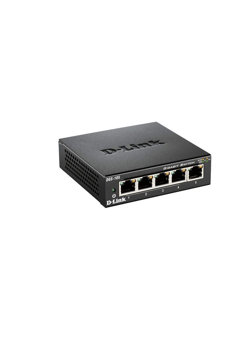D Link Gigabit Unmanaged Metal Desktop Switch up to 2Gbps Speed in Full Duplex, Supports IEEE802.1p QoS Prioritzation 10/100/1000 Mbit/s DGS 105/B 5 Port, DGS-105-2GBPS - Image 2