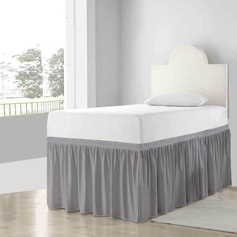 Yarns of Cotton Dorm Room Bed Skirt - College Dorm Bed Skirt - Long Bed Skirt Dorm - Extra Long Dorm Room Bed Skirt - Elegant Design Brushed Microfiber - 1000 Series Bedskirts - Twin-XL - 32"" Drop  Silver - Image 1