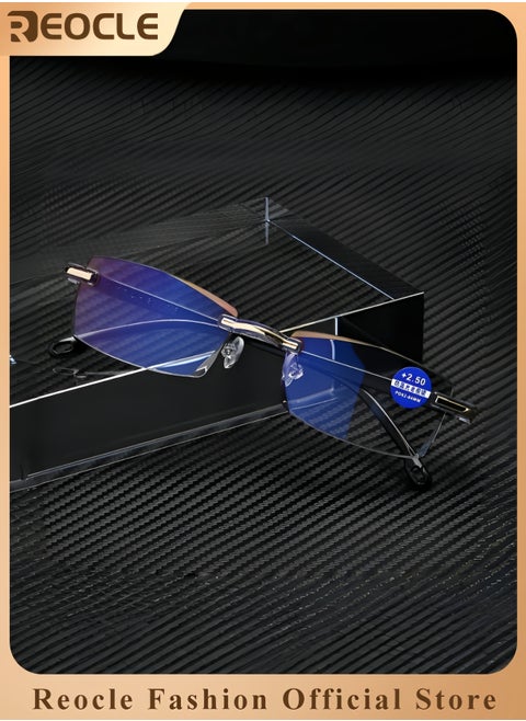 Reading Glasses HD Anti-Blue Diamond Cut Edge Frameless Reading Glasses Computer Reader for Men Women