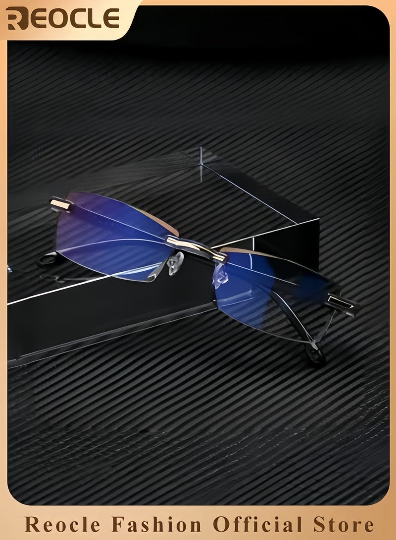 REOCLE Reading Glasses HD Anti-Blue Diamond Cut Edge Frameless Reading Glasses Computer Reader for Men Women  - Image 1