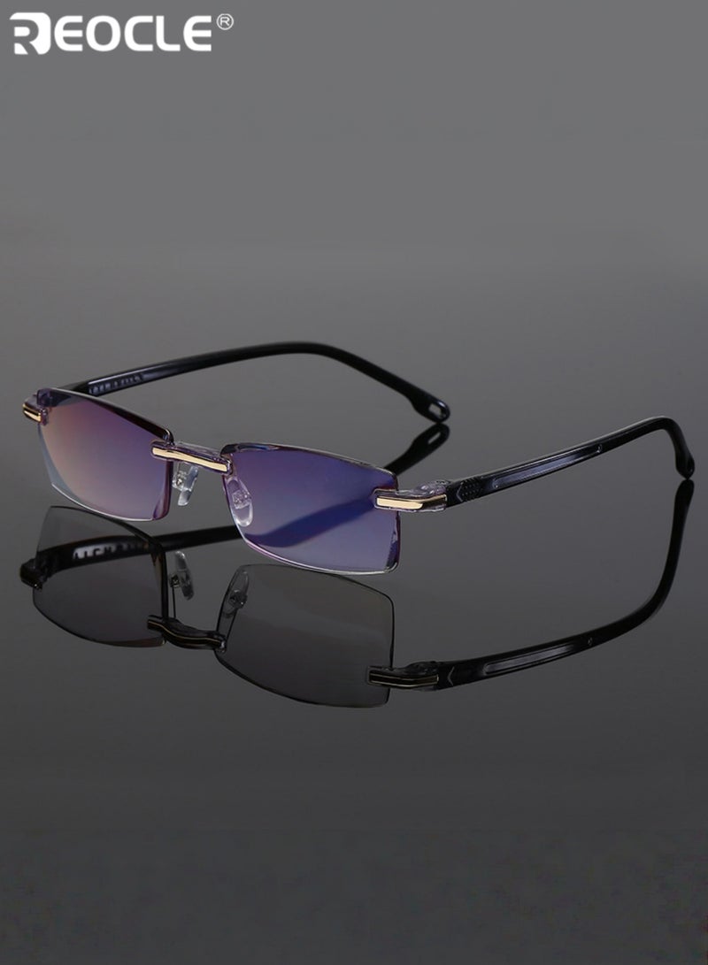 REOCLE Reading Glasses HD Anti-Blue Diamond Cut Edge Frameless Reading Glasses Computer Reader for Men Women - Image 3