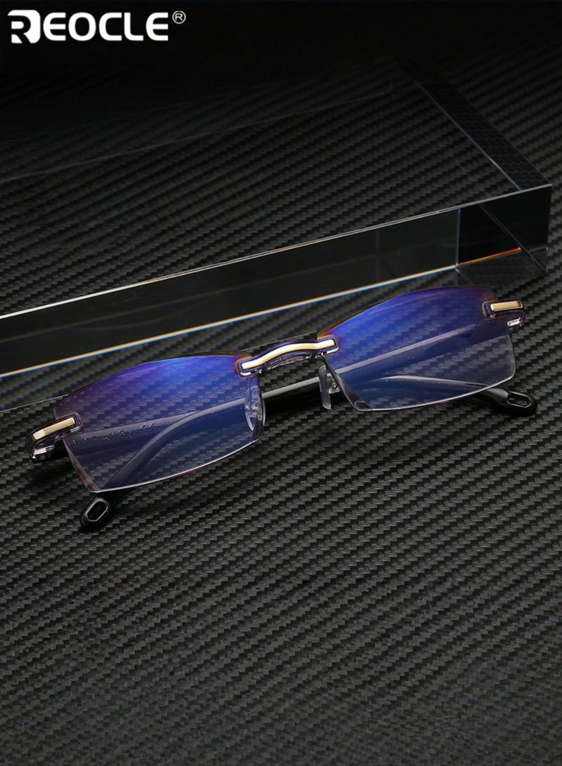 REOCLE Reading Glasses HD Anti-Blue Diamond Cut Edge Frameless Reading Glasses Computer Reader for Men Women - Image 2