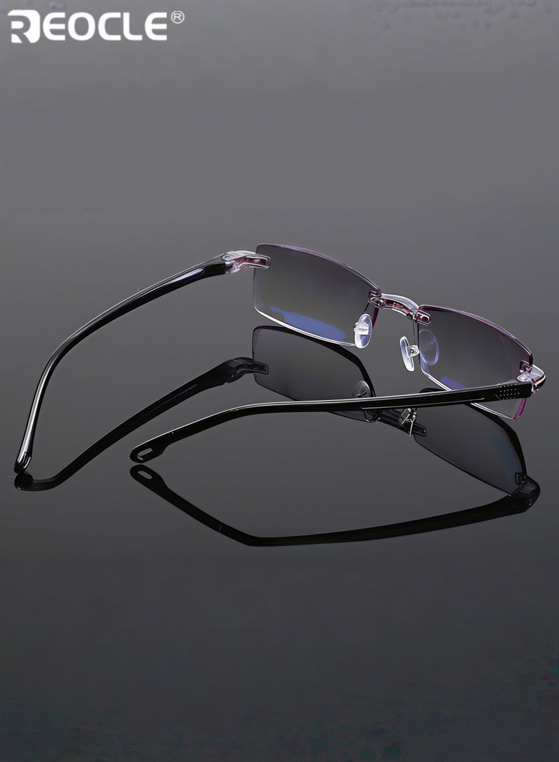 REOCLE Reading Glasses HD Anti-Blue Diamond Cut Edge Frameless Reading Glasses Computer Reader for Men Women - Image 4