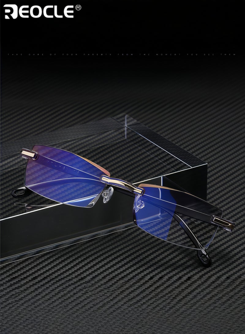 REOCLE Reading Glasses HD Anti-Blue Diamond Cut Edge Frameless Reading Glasses Computer Reader for Men Women - Image 1