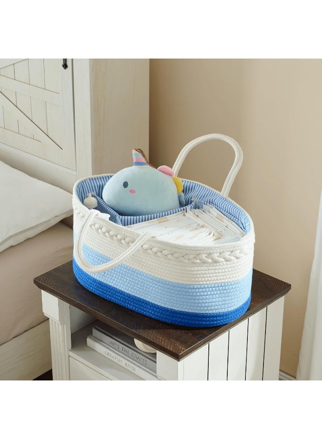 luxury little Luxury Little Baby Diaper Caddy Organizer, Large Cotton Rope Nursery Diaper Basket, Changing Table Organizer, Portable Tote Bag with Divider, Car Storage, Baby Shower Gifts for Newborn Boys - Blue  - Image 5
