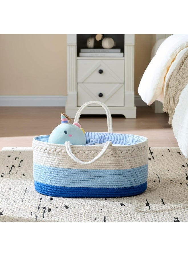 luxury little Luxury Little Baby Diaper Caddy Organizer, Large Cotton Rope Nursery Diaper Basket, Changing Table Organizer, Portable Tote Bag with Divider, Car Storage, Baby Shower Gifts for Newborn Boys - Blue  - Image 4