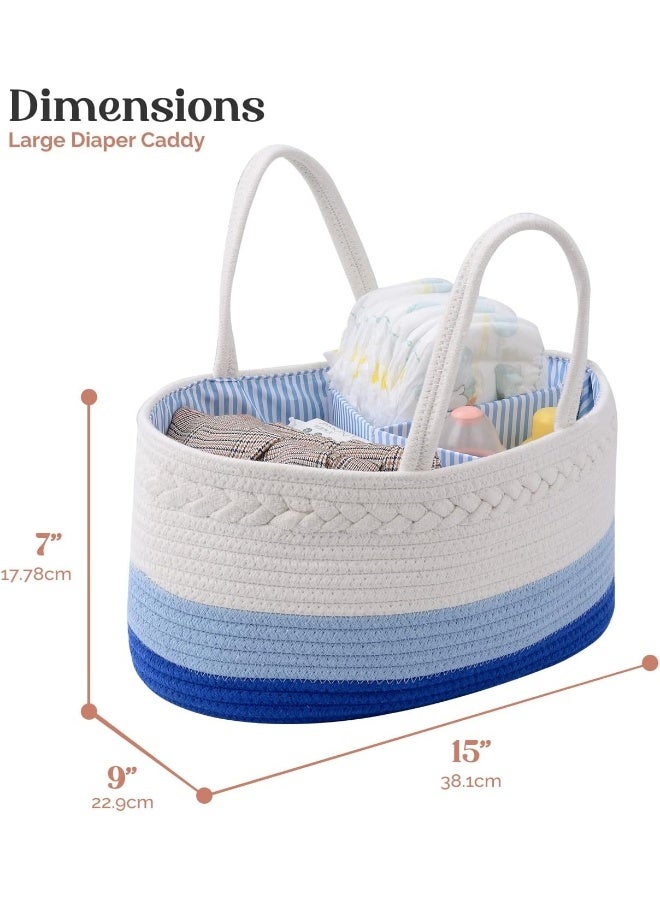 luxury little Luxury Little Baby Diaper Caddy Organizer, Large Cotton Rope Nursery Diaper Basket, Changing Table Organizer, Portable Tote Bag with Divider, Car Storage, Baby Shower Gifts for Newborn Boys - Blue  - Image 3