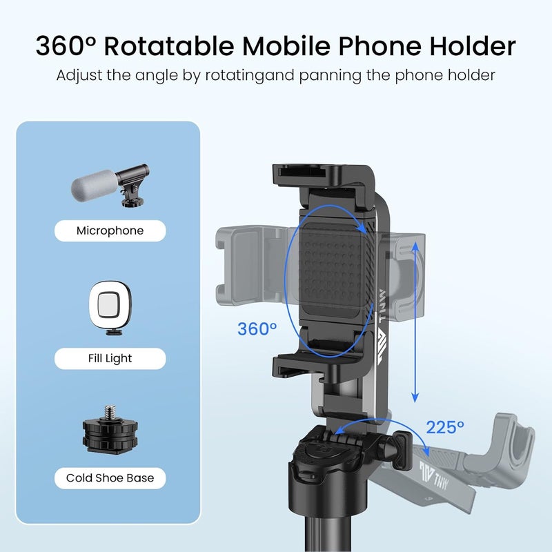 Mini Selfie Stick Tripod with Detachable Remote - 3 in 1 Portable Phone Handle Grip (Black) - Image 3