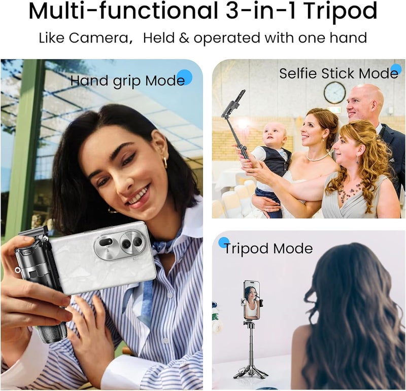 Mini Selfie Stick Tripod with Detachable Remote - 3 in 1 Portable Phone Handle Grip (Black) - Image 4