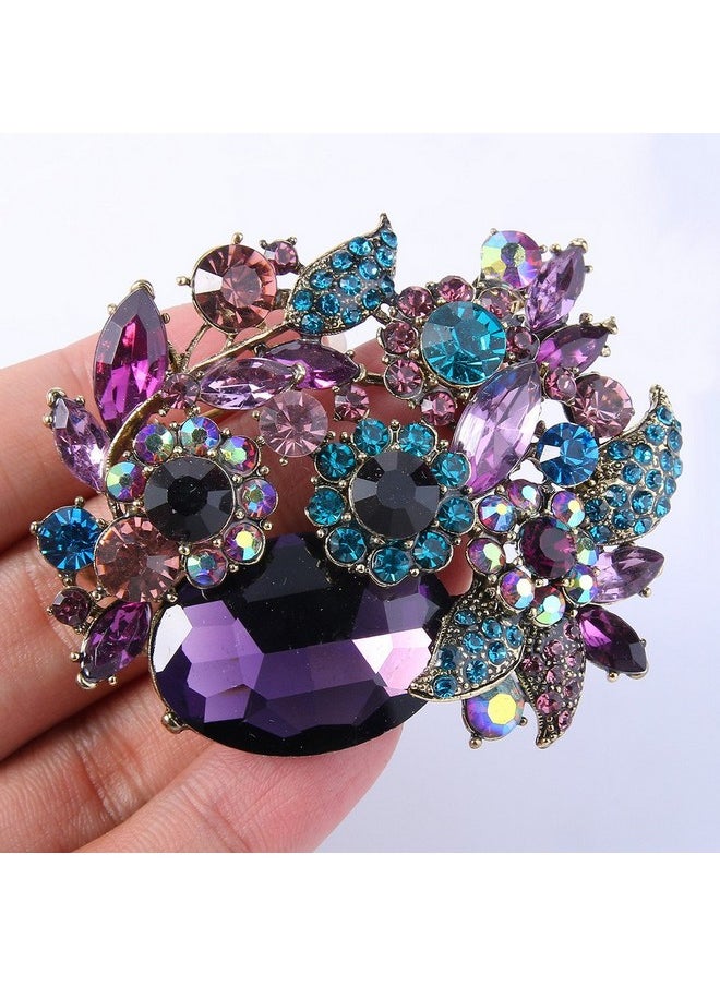 EVER FAITH Rhinestone Crystal Party Flower Leaf Vine Brooch Amethyst Color Antique-Gold-Tone  - Image 2