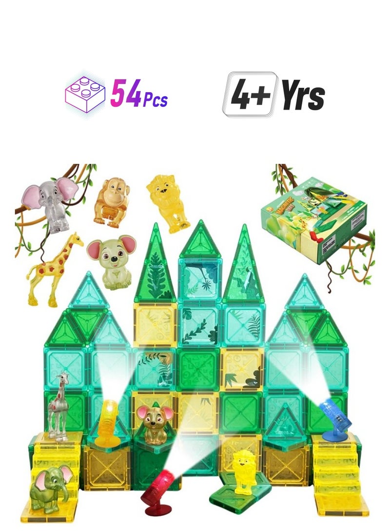 Atlasonix Magnetic Tiles Educational Toys For Ages 4-8 Magnet Building Blocks 54 Set Montessori Cubes For Boys Girls Christmas Birthday Present Gift Sensory Learning Preschool Daycare Kindergarden - Image 1