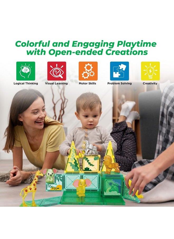 Atlasonix Magnetic Tiles Educational Toys For Ages 4-8 Magnet Building Blocks 54 Set Montessori Cubes For Boys Girls Christmas Birthday Present Gift Sensory Learning Preschool Daycare Kindergarden  - Image 5