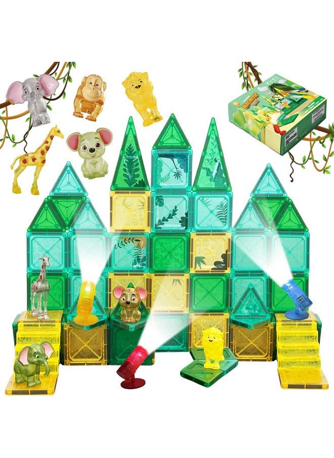 Atlasonix Magnetic Tiles Educational Toys For Ages 4-8 Magnet Building Blocks 54 Set Montessori Cubes For Boys Girls Christmas Birthday Present Gift Sensory Learning Preschool Daycare Kindergarden  - Image 1