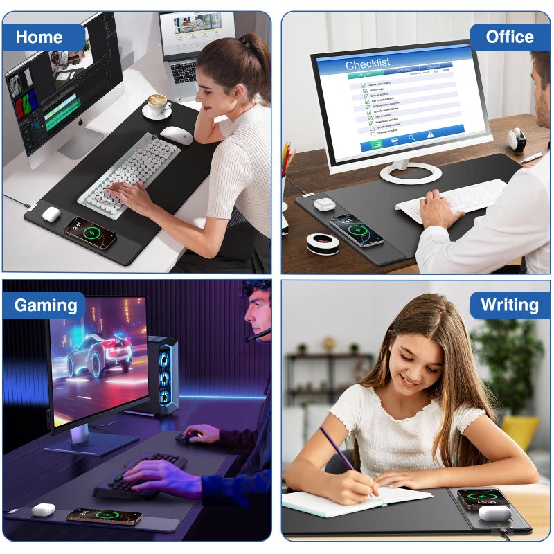abc.mat Mouse Pad with Magnetic Wireless Charger, 31.5"x15.8" Large Gaming Desk Mat, Non-Slip Base, Waterproof Ultra-Smooth Keyboard Pad for Gamer, Office & Home, Black - Image 4