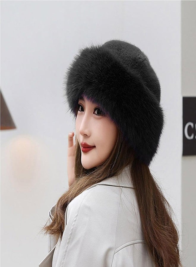 BSYLOO Thickened Faux Fur Warm Hat, Luxurious Women’s Faux Mink Mongolian Hat, Versatile New Winter Beret for Women Girls Black - Image 4