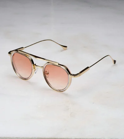 Explicit Poets Explicit Poets Unisex Tex Gold & Clear-Gradient Gold Stylish Sunglasses, A20EP4