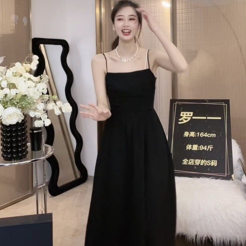 2024 Summer French Chic Knit Cardigan and Slip Dress Set Black suspender skirt [single piece] [style]