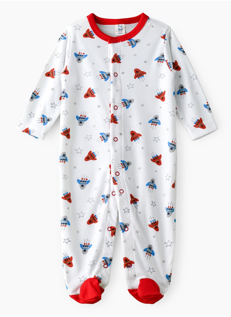 Tiny Hug - Baby Boy White Rocket Coverall - Image 1