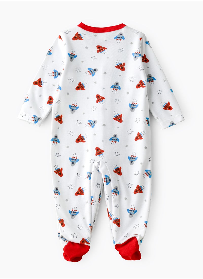 Tiny Hug - Baby Boy White Rocket Coverall - Image 1