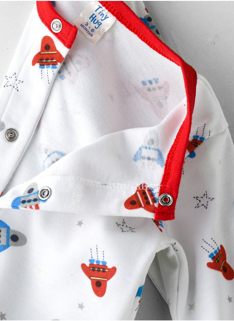 Tiny Hug - Baby Boy White Rocket Coverall - Image 1