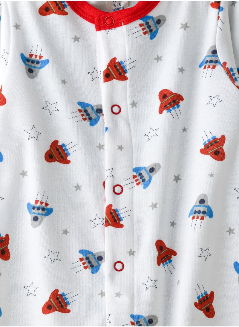 Tiny Hug - Baby Boy White Rocket Coverall - Image 1