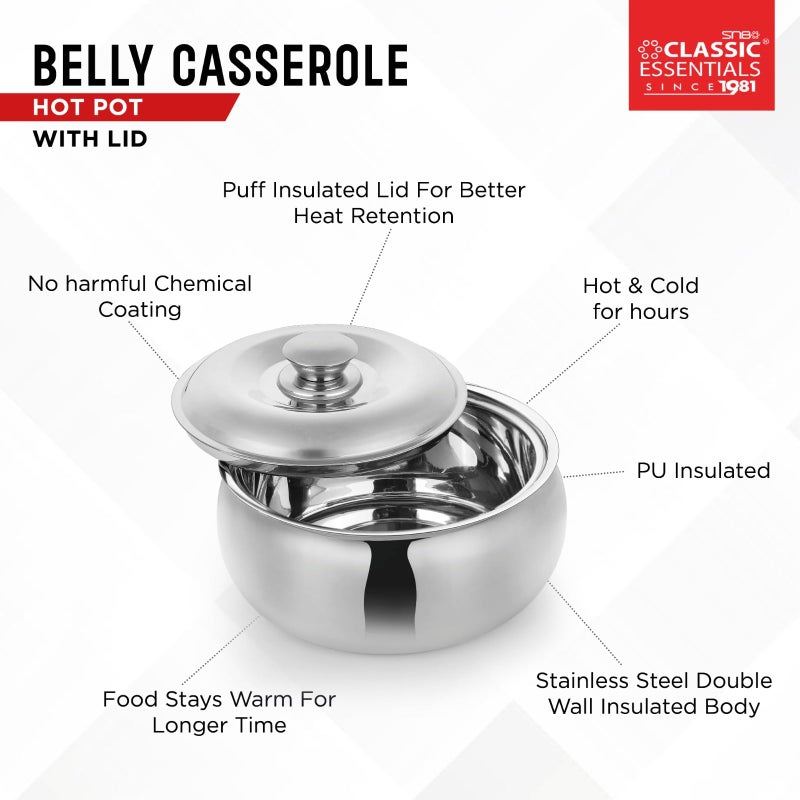 Classic Essentials Tripot Double Wall Insulated Belly Casserole Serve Casserole (3000 ml) - Image 2