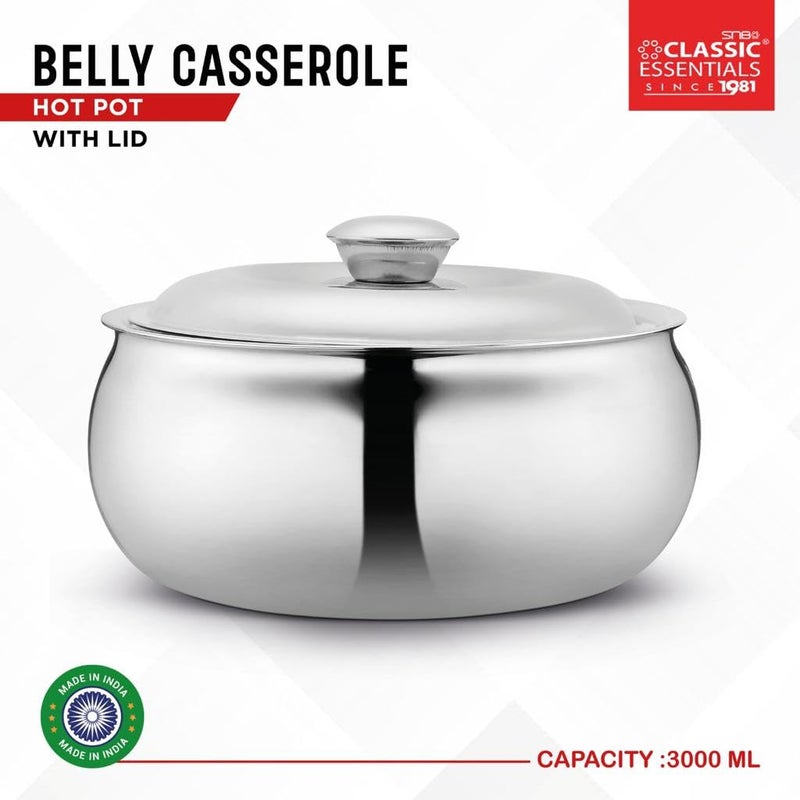 Classic Essentials Tripot Double Wall Insulated Belly Casserole Serve Casserole (3000 ml) - Image 3