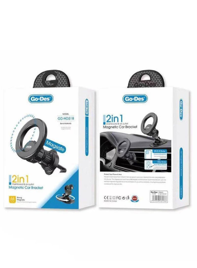 GO-DES Magnetic Car Holder Magsafe 360° Rotatable 2-in-1 Vent & Flat Floor Phone Mount - Image 3