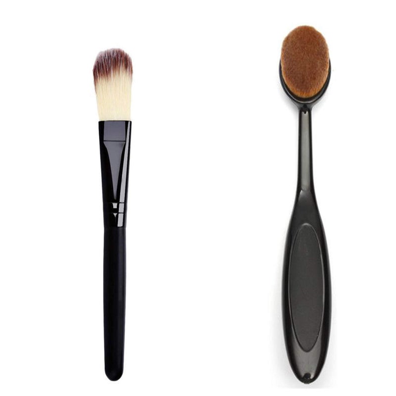 Liquid Foundation Brush Concealer Powder Brush Makeup Brushes 2 Pcs Black