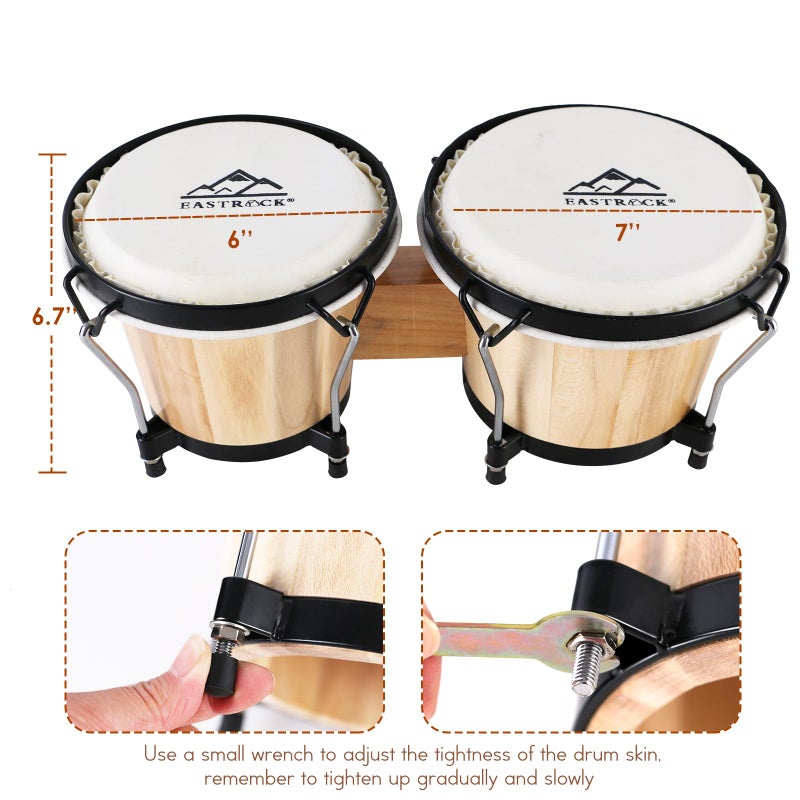 EASTROCK طقم طبول بونغو EastRock 6" و 7" للبالغين والأطفال والمبتدئين والمحترفين، طبول خشبية ومعدنية قابلة للتعديل مع حقيبة ومفتاح ضبط - Image 3