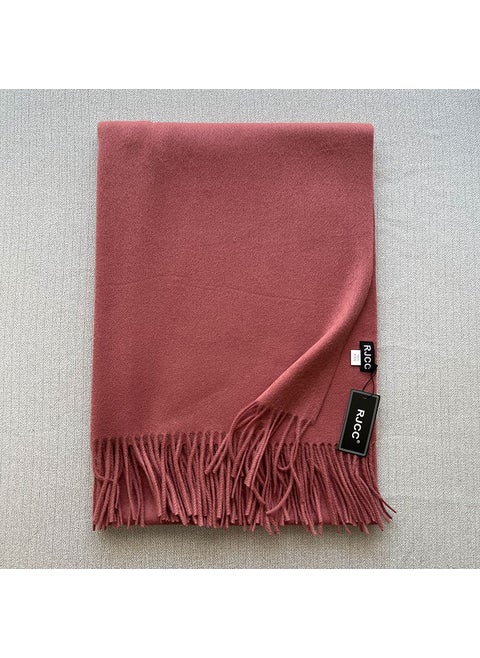 Rjcc Solid Wool Shawl Warm Tassel Wrap for Women Autumn Winter bean paste