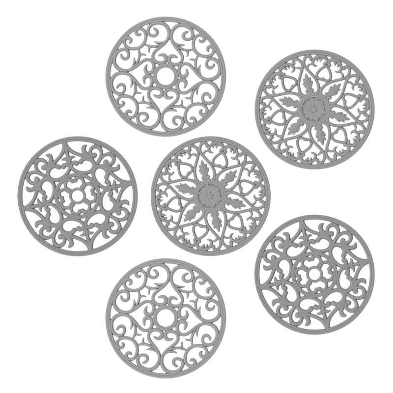 Smithcraft Silicone Trivets for Hot Dishes Pots  Pans Hot Pads for Kitchen Multiuse Carved Heat Resistant Mat for Counter Silicone Trivet Mat Pot Holders for Table  Countertops Set of 6 Grey