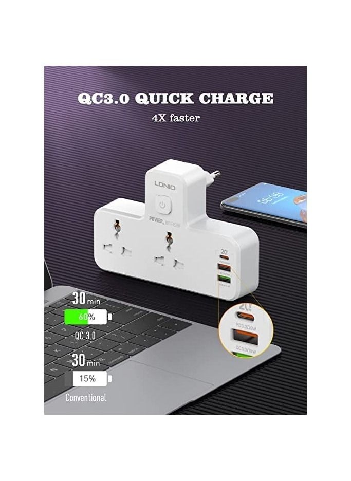 Ldino - مقبس طاقة LDNIO مع مصباح ليلي (SC2311 20 وات) مع منفذ USB-C وفتحتين USB - Image 1
