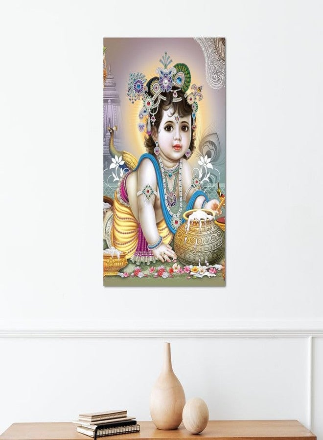 100Yellow Paper Krishna With Makhan Printed Posters For Pregnant Women| Religious Bal Krishna God Posters For Room, Living Room| 12X18 Inches| Multicolor - Image 3