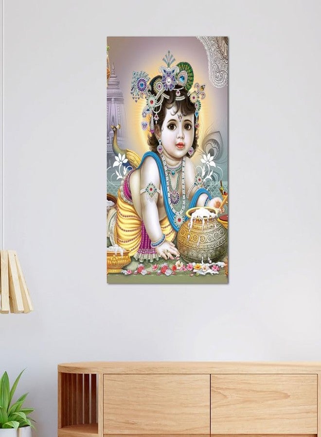 100Yellow Paper Krishna With Makhan Printed Posters For Pregnant Women| Religious Bal Krishna God Posters For Room, Living Room| 12X18 Inches| Multicolor - Image 4