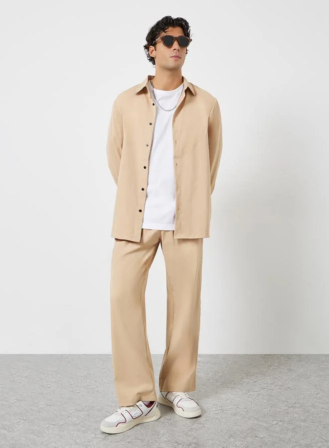 Take Two Men Solid Spread Collar Shirt and Pants Co-ords