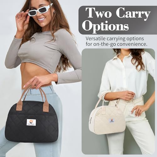 CaCTOUR Lunch Bag WomenInsulated Quilted Lunch Bag Small Portable Cute Lunch BoxCooler Bag Reusable Lunch Tote for WorkTravelPicnic Black - Image 3